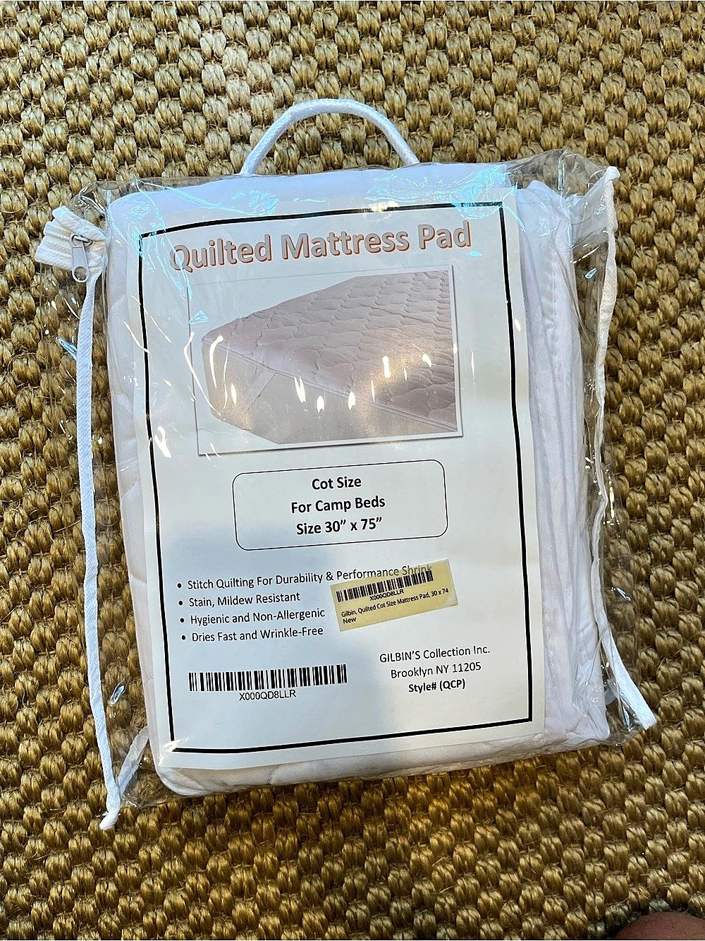 GILBIN'S Collection Inc. Quilted Cot Size Mattress Pad. White